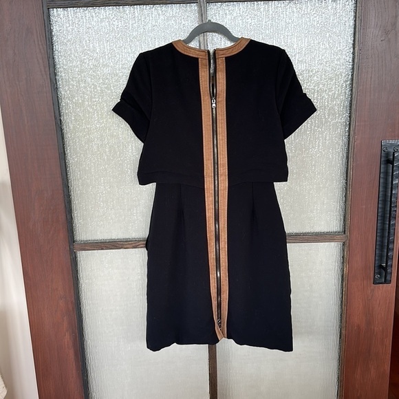 Toccin MSRP $695 Two Tone Faux Suede Trim Sheath pocket Dress Black  10 - Picture 4 of 8
